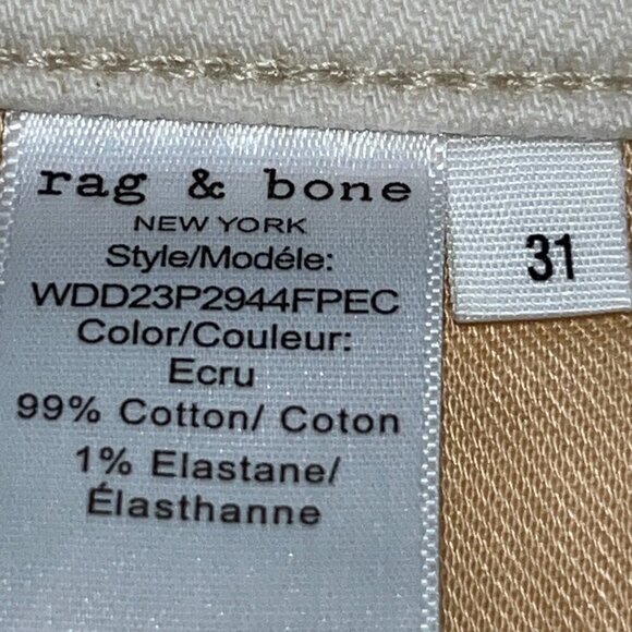 RAG & BONE WREN High-Rise Slim Straight Raw Hem Cropped Denim Jeans in Ecru - 31 - Picture 10 of 13